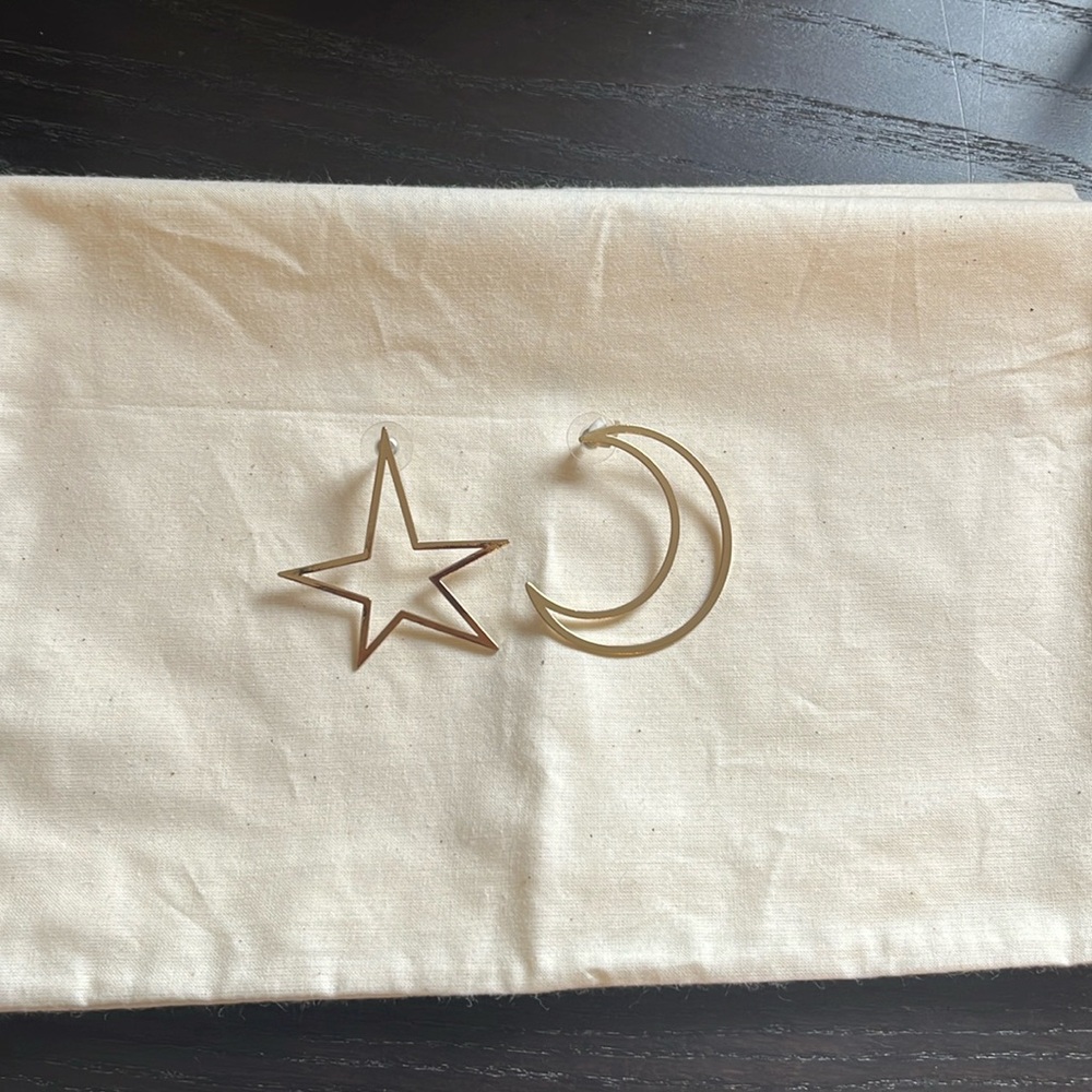 Kenneth Jay Lane Gold Star and Moon Earrings